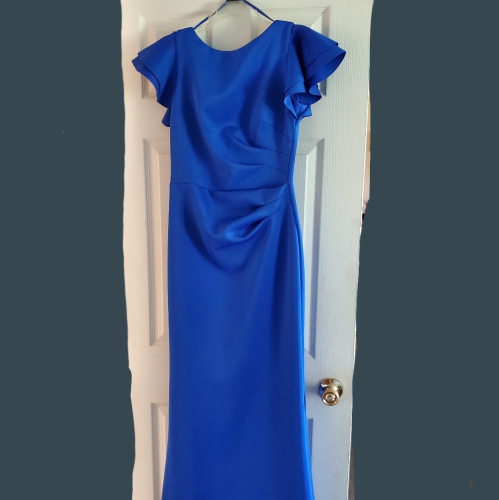 Ruffle Sleeve Side Tuck Long Stretch Gown